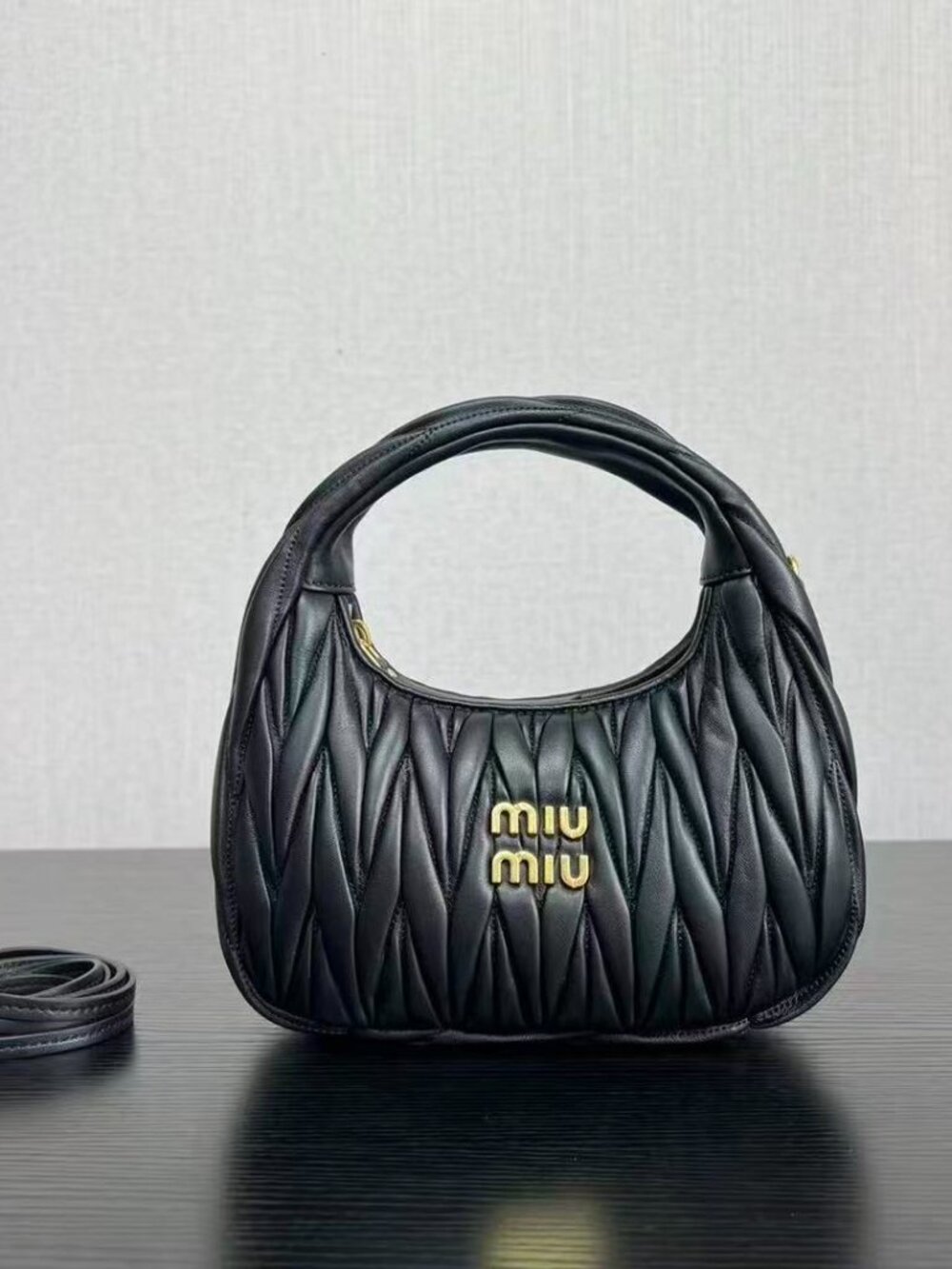 Miu Miu Black Matelassé Leather Hobo Bag